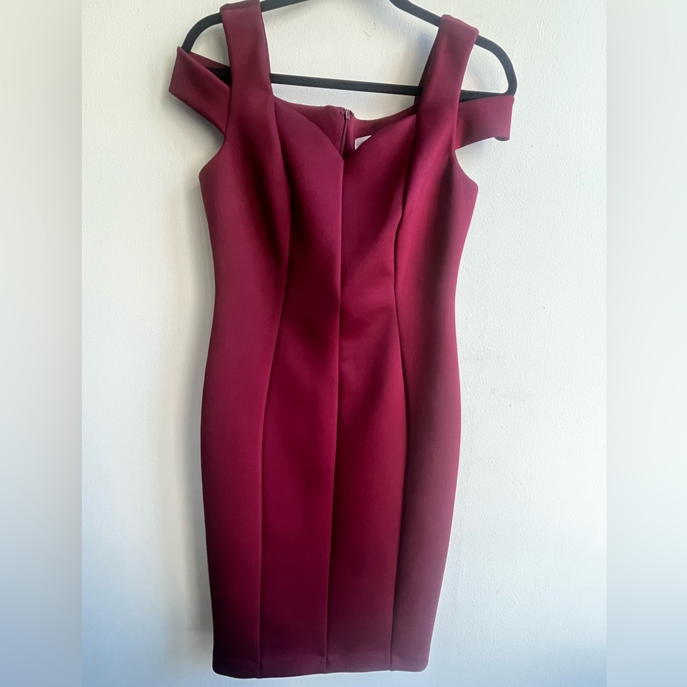 Calvin Klein Off-Shoulder Wine Midi Dress